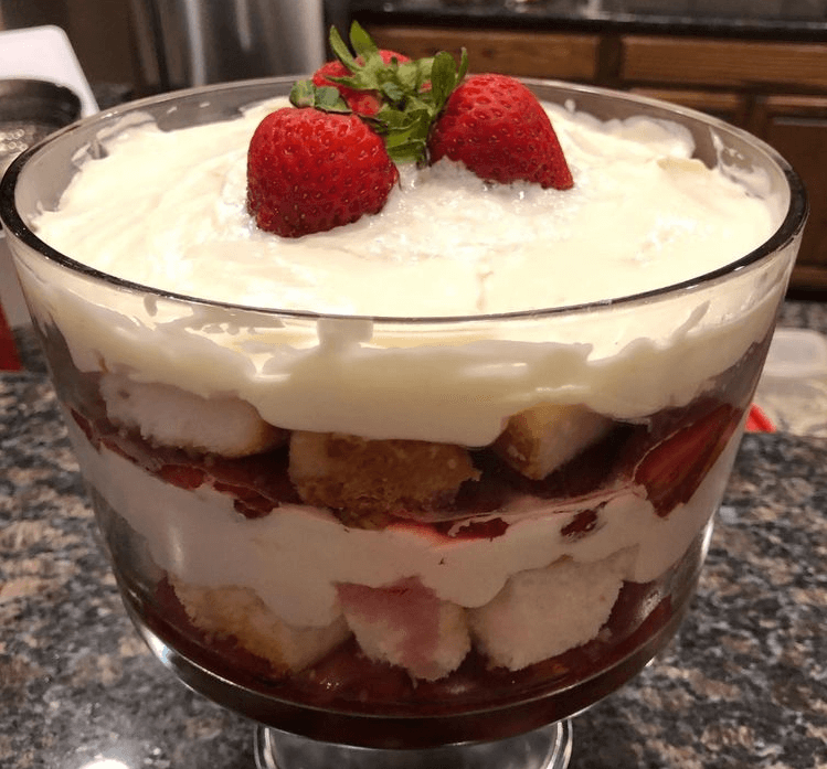 punch bowl cake with strawberries