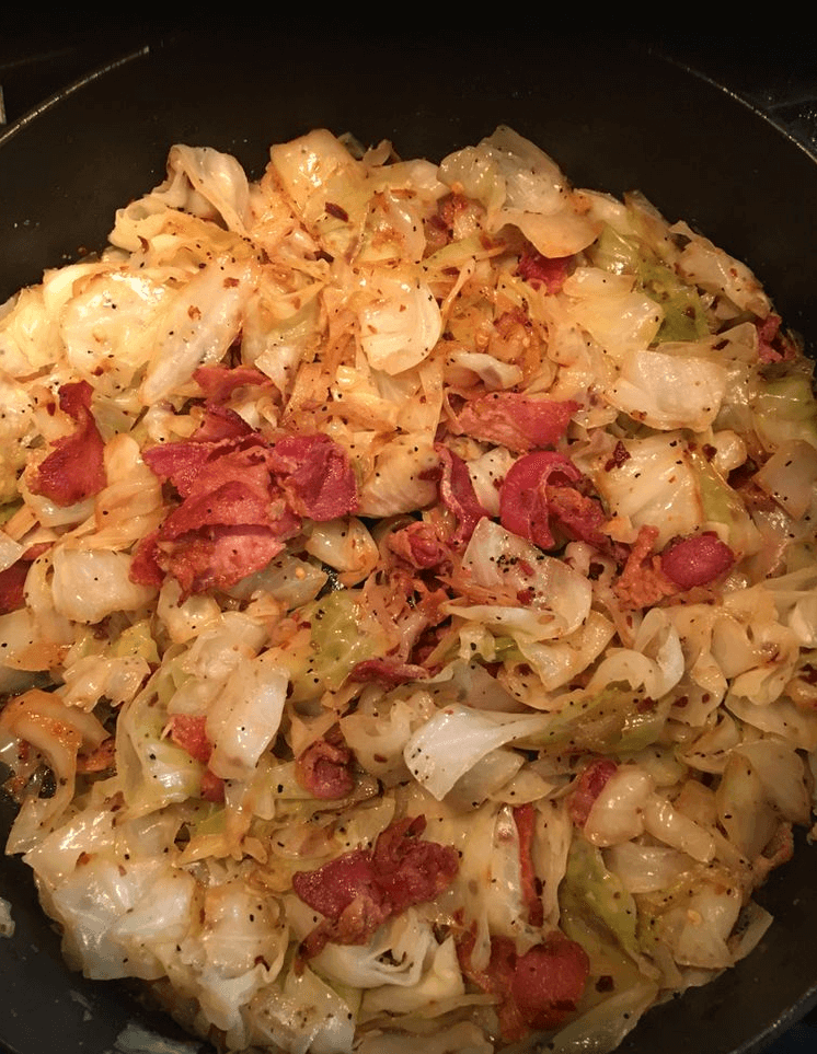 Fried Cabbage with Bacon, Onion, and Garlic